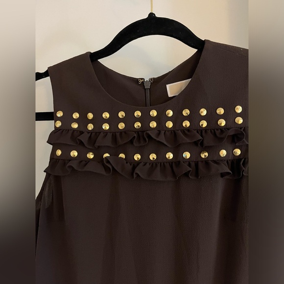 MICHAEL Michael Kors Studded Brown Ruffle-trim Sleeveless Flounce Dress Sz 2 - Picture 5 of 6